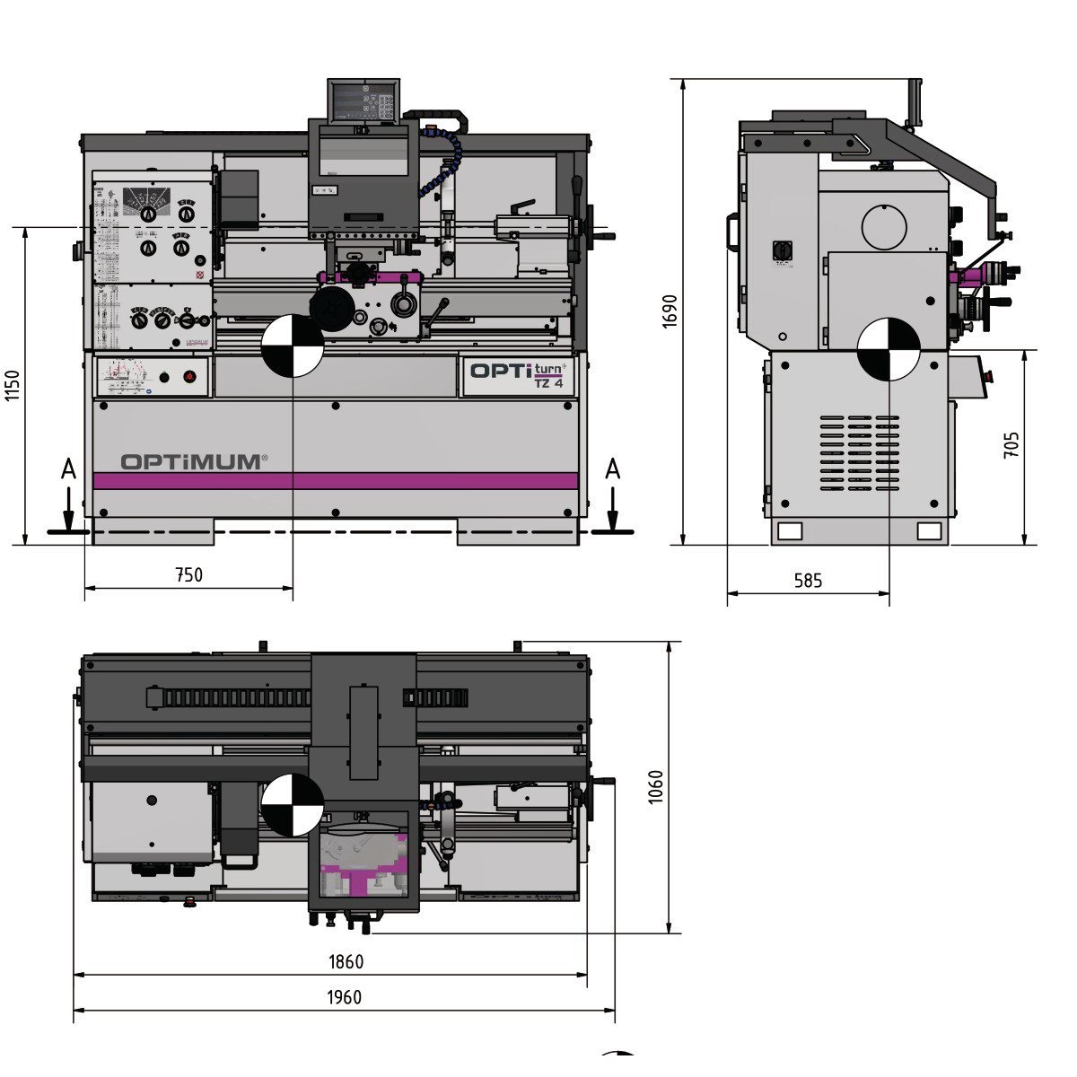 Präzisions Leit- und Zugspindeldrehmaschine Optimum OPTIturn TZ 4