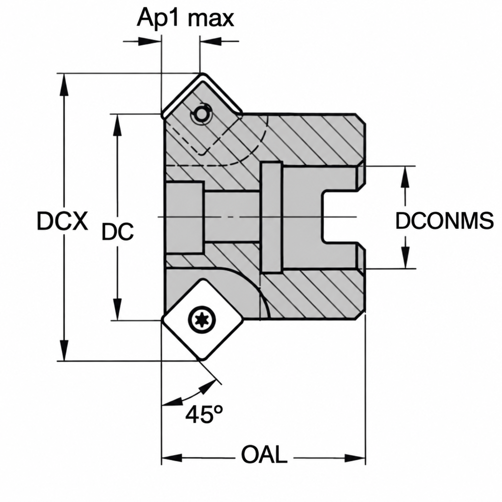 WIDIA Aufsteck-Fasfräser "M25" 45° Z4 für WSP SP..1204.. Ø 50 mm