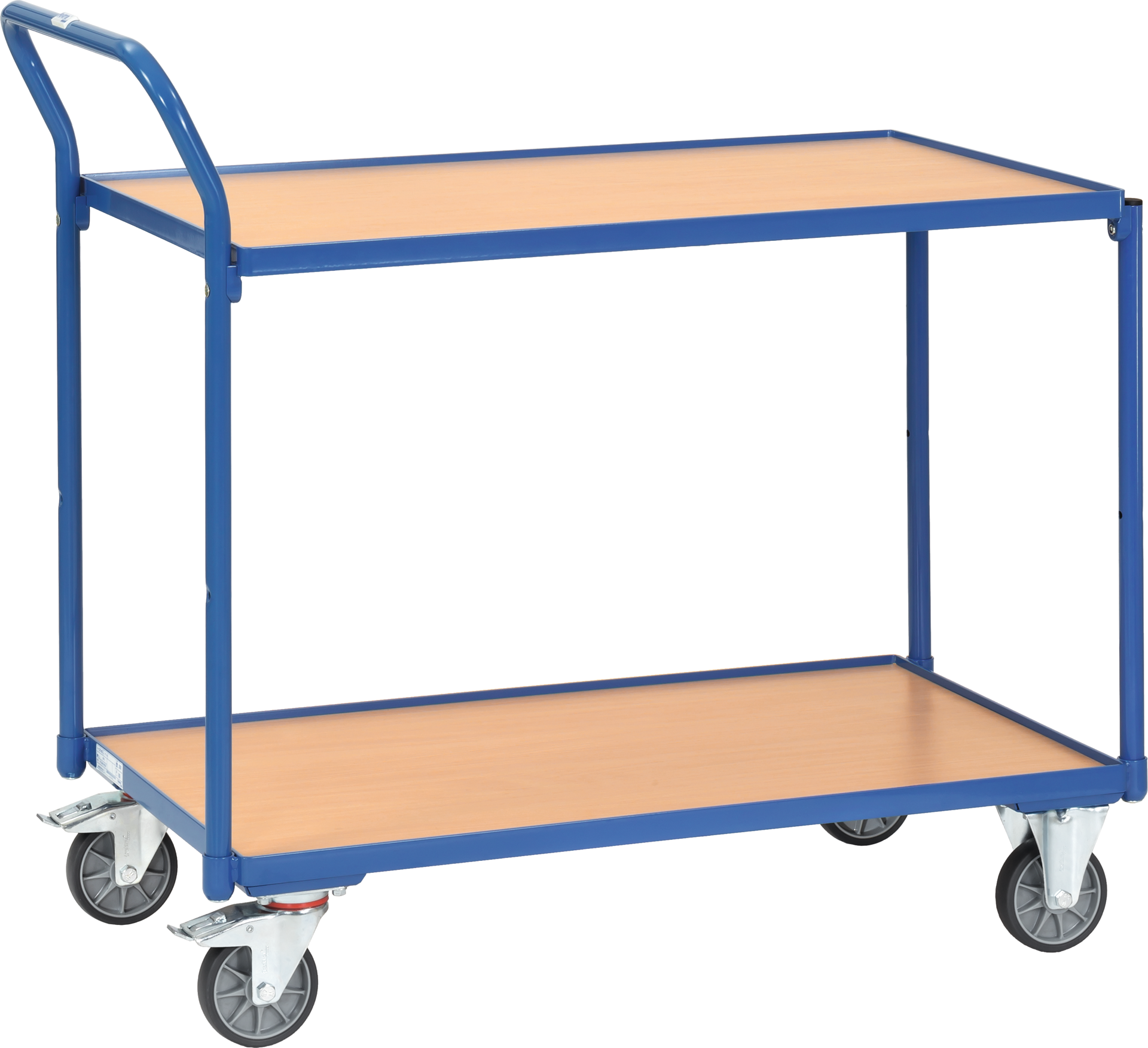 Tischwagen mit 2 Ebenen und 12mm hohem Rand RAL5007 300kg 850x500mm