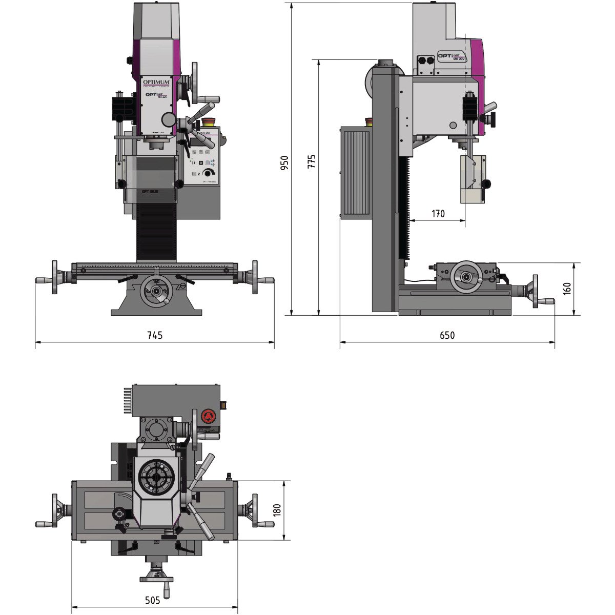 Bohr-Fräsmaschine Optimum OPTImill MH 22V
