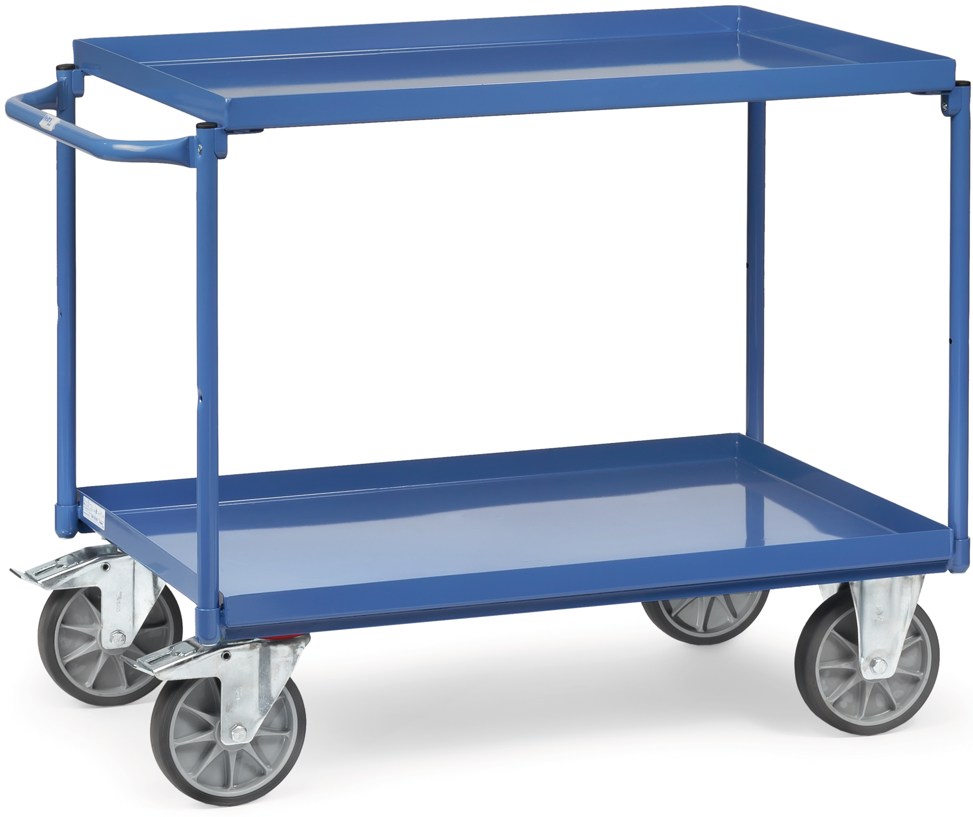 Tischwagen 2 Stahlwannen 2 Etagen RAL5007 400kg 850x500mm Tischwagen 2 Stahlwannen 2 Etagen RAL5007 400kg 850x500mm
