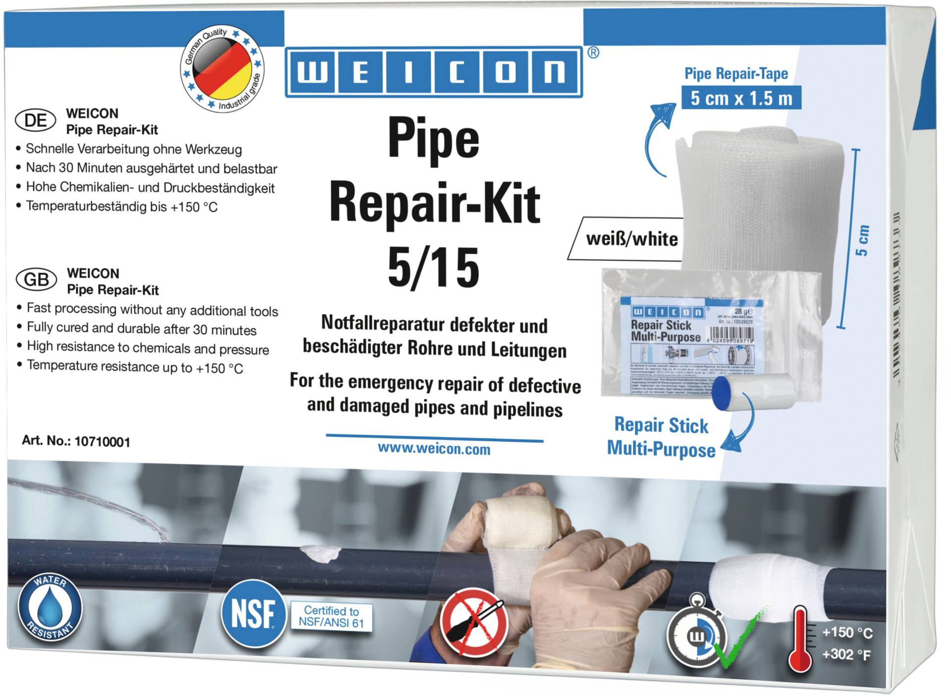 Rohreparatur-Set Pipe Repair-Kit B5cm L1,5m weiß