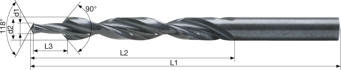 Mehrfasen-Stufenbohrer 90° Durchgangsloch Senkung fein HSS Typ N DIN8374 D10/5,3mm M5 Mehrfasen-Stufenbohrer 90° Durchgangsloch Senkung fein HSS Typ N DIN8374 D10/5,3mm M5