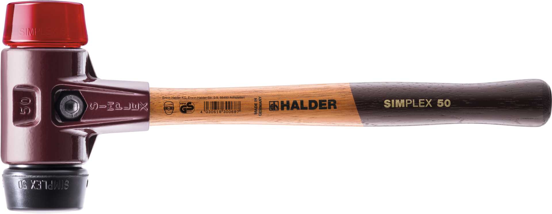 Halder Schonhammer SIMPLEX mit austauschbaren Köpfen Einsätze: schwarz/rot Ø 30 mm