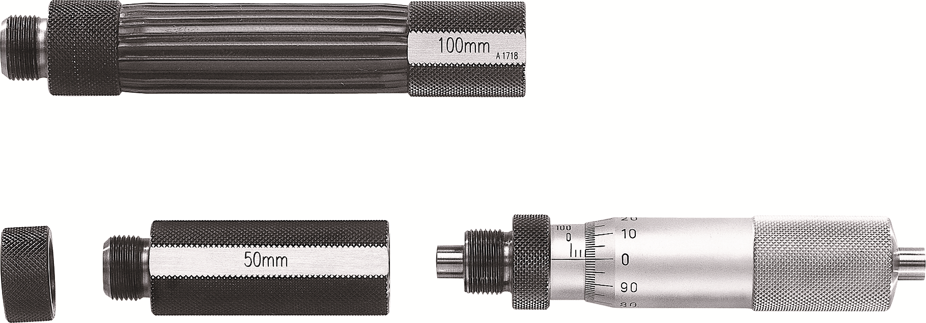 Innenmessschraube zusammensetzbar Sortiment Abl. 0,01mm DIN863 mit federnd gelagerten Endmaßen MB150mm Innenmessschraube zusammensetzbar Sortiment Abl. 0,01mm DIN863 mit federnd gelagerten Endmaßen MB150mm