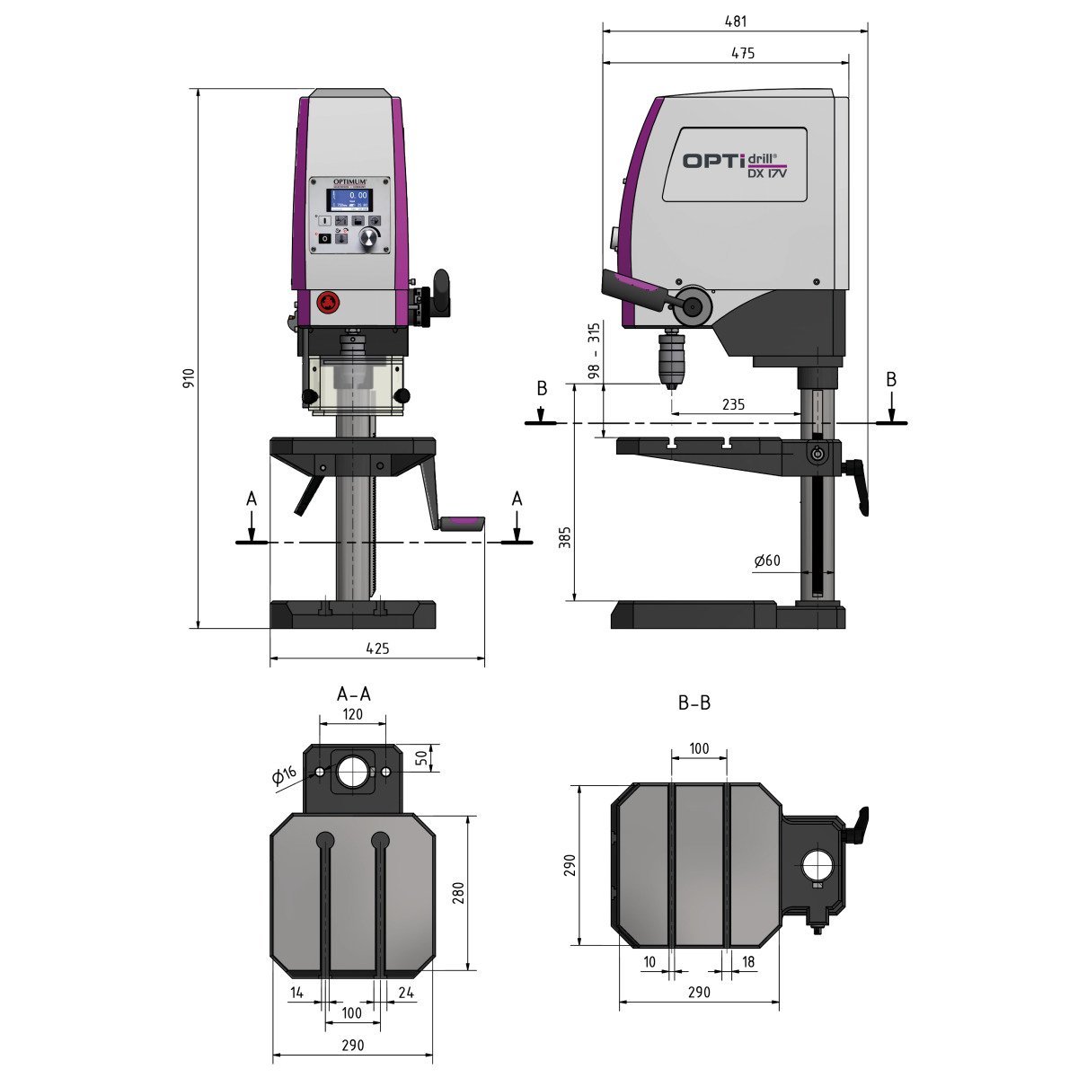 Tischbohrmaschine Optimum OPTIdrill DX 17V