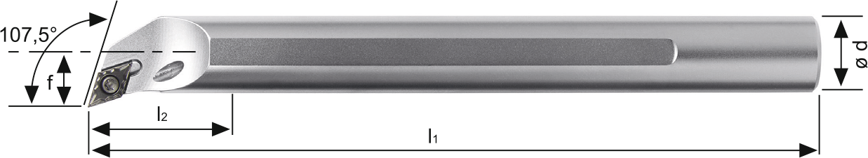 Eyltool Premium Bohrstange SDQC 107,5° IK Innenbearbeitung für DC.. 07.. HSS-Schaft, ISO AH08KSDQCR07, Schaft-Ø 8 mm, L 125 mm, rechts