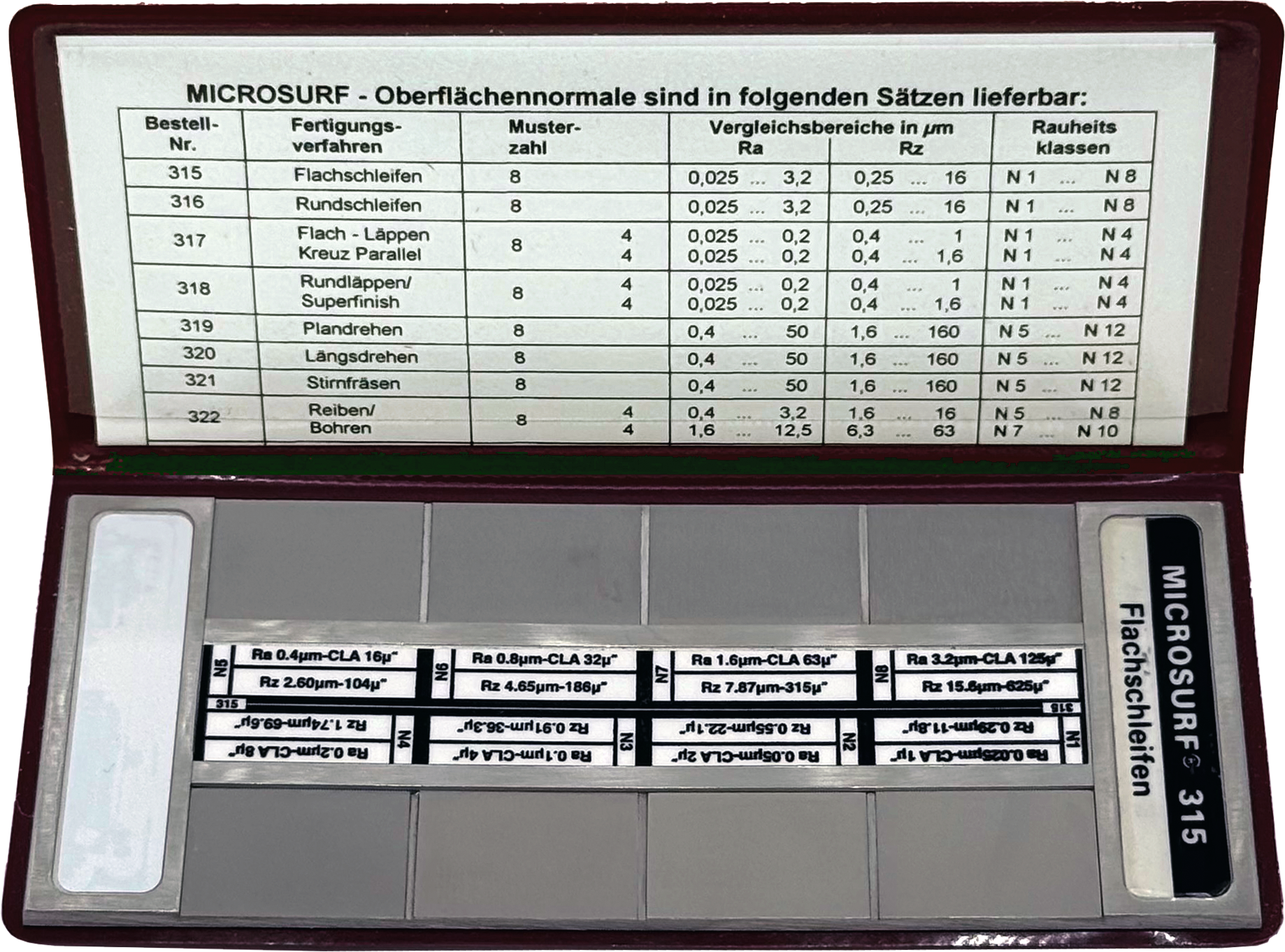 Vergleichsnormal Oberflächenrauheiten Ra 0,05-12,5µm Rz 0,55-50µm N1-N12 6 Fertigungsverfahren