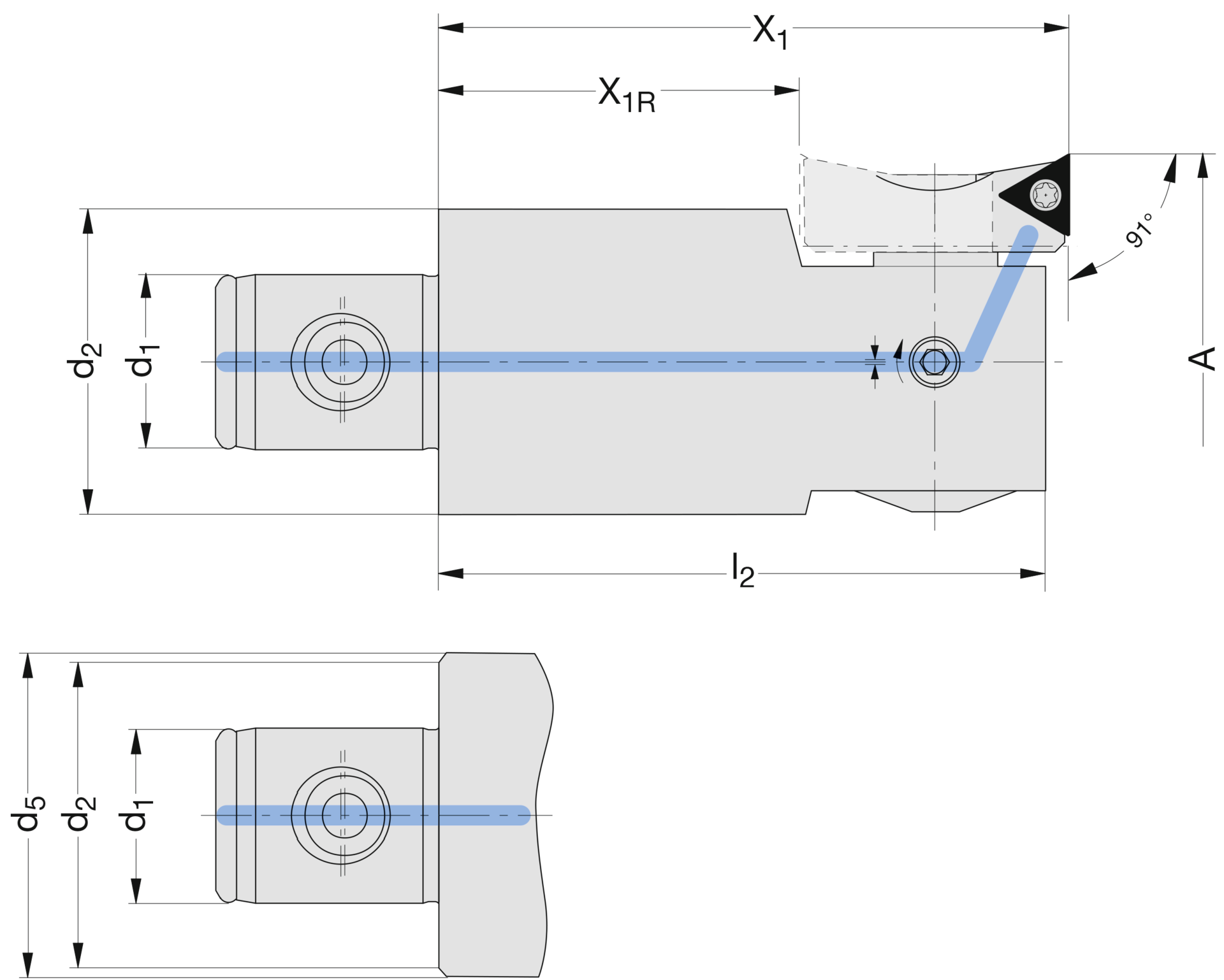 Feindrehwerkzeug Ø29-205mm d2xd1 25x14mm Ausdrehbereich 29-44mm