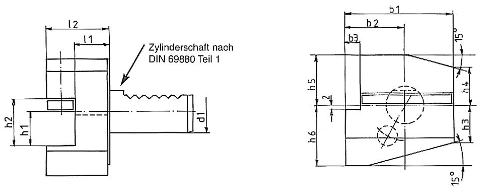 Werkzeughalter radial B2 links H20xL40xB70mm DIN69880 VDI30