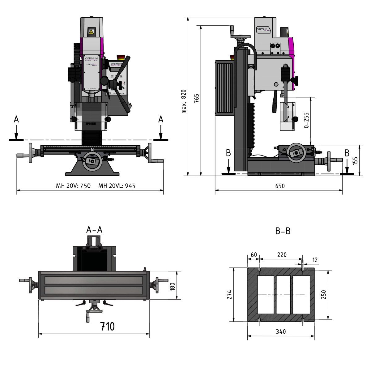 Bohr-Fräsmaschine Optimum OPTImill MH 20VL