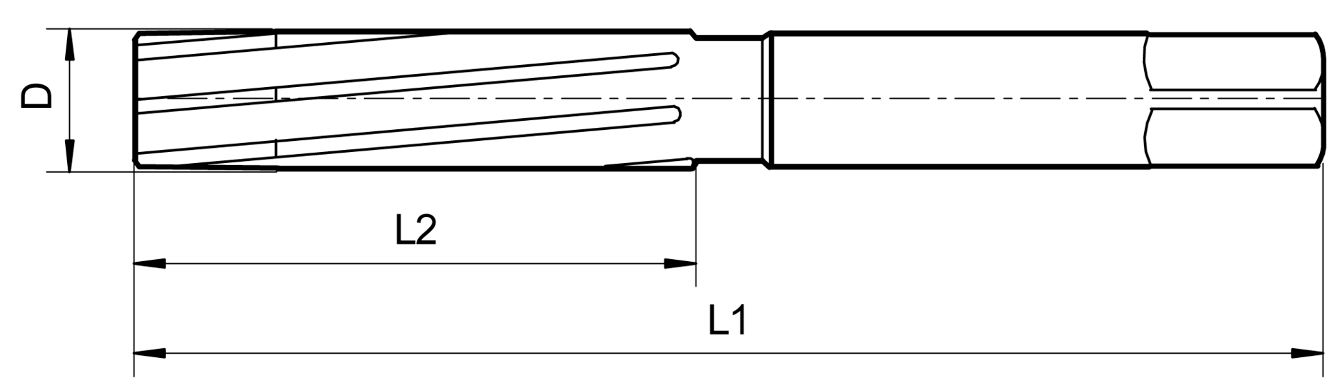 Handreibahle HSS spiralgenutet H7 L163mm DIN206-B D15mm