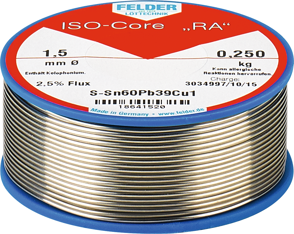 Lötdrahtspule bleihaltig halogenhaltig RA Sn60Pb38Cu2 250g D0,75mm