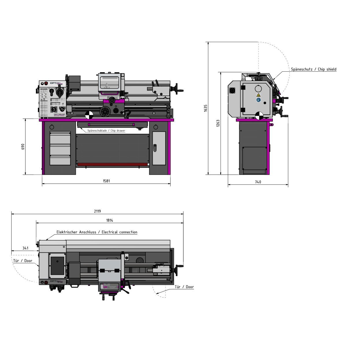 Leit- und Zugspindeldrehmaschine Optimum OPTIturn TM 3310