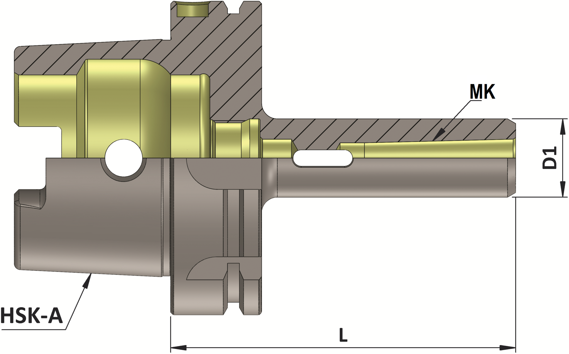 Zwischenhülse DIN69893-A DIN228-B MK1 mit Austreiblappen HSK63-A D25mm L100mm