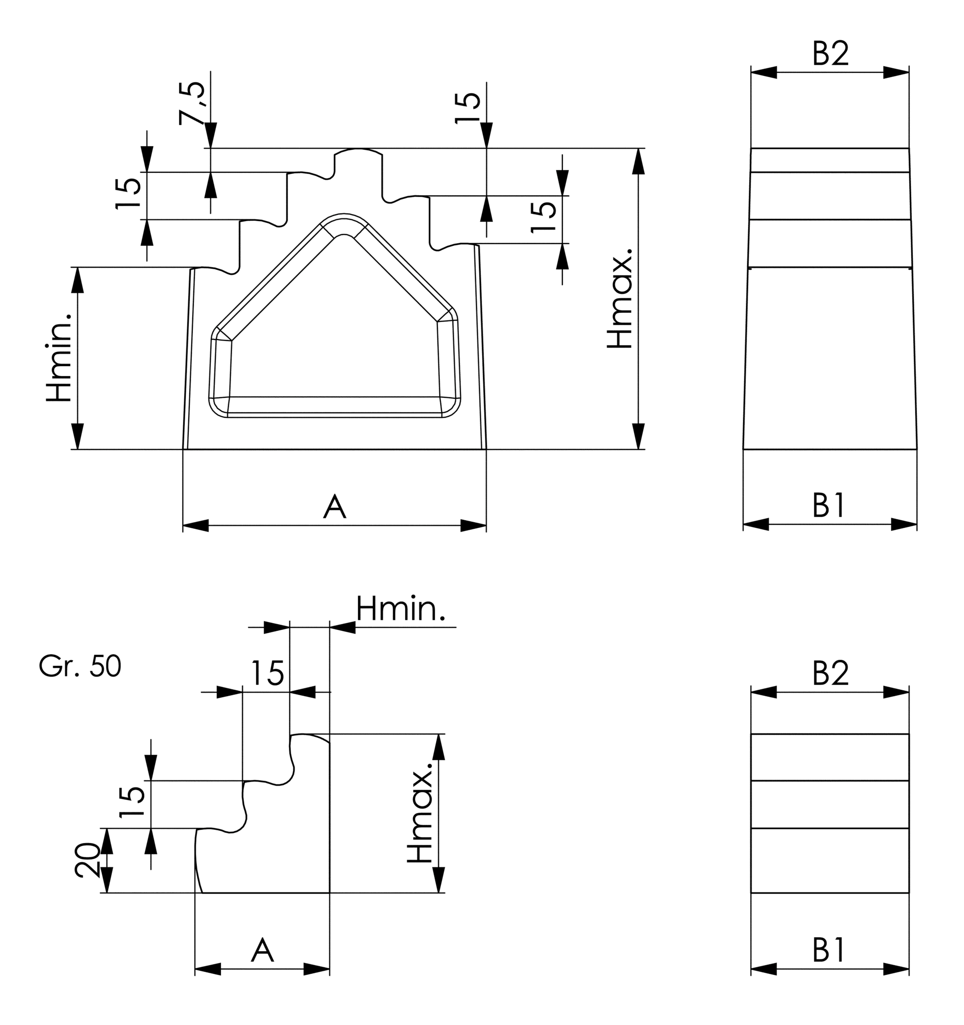 Treppenbock Auflage 80mm H57,5-95mm DIN6318B Gr. 95