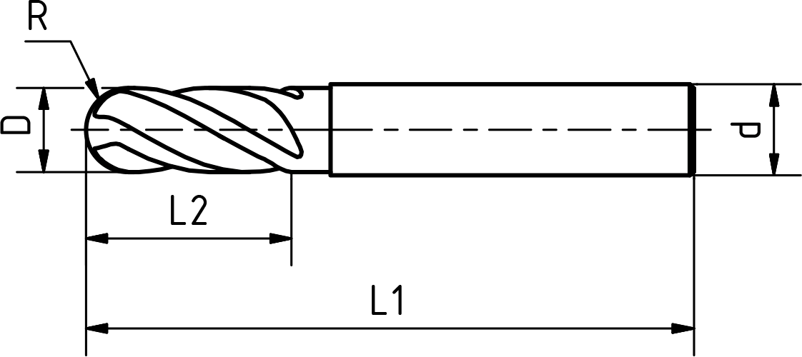 Vollradiuskopierfräser VHM YG1 Z4 HPC V7 Plus Typ N WN/DIN6535-HB D3mm