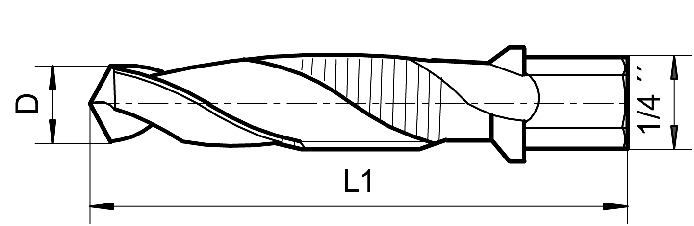 Kombi-Bitgewindebohrer M HSS ISO2-6H mit Sechskantaufnahme 1/4" M4