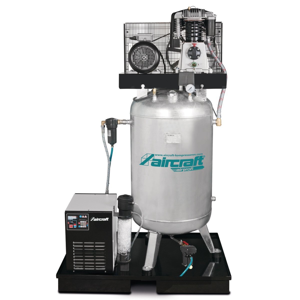 Stationärer Kolbenkompressor mit Kältetrockner, Feinfilter, Kondensataufbereiter zur Öl-Wasser-Trennung und automatischem Kondensatableiter Aircraft A