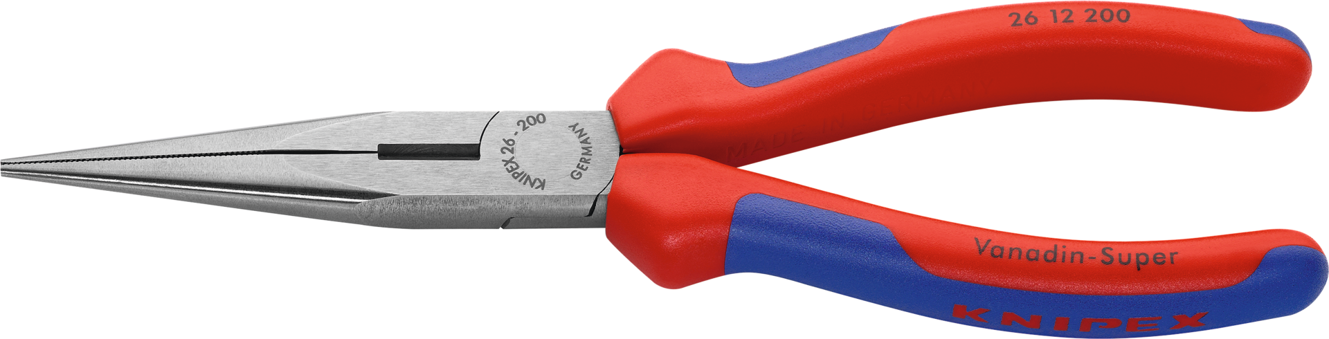 Knipex Flachrundzange Mehrkomponentengriff gebogen poliert DIN 5745 L 200 mm, Gebogen 40°