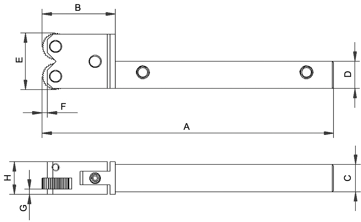 Rändelhalter H12xB12xL106mm 3-15mm für Rändelrad 10x4x4mm