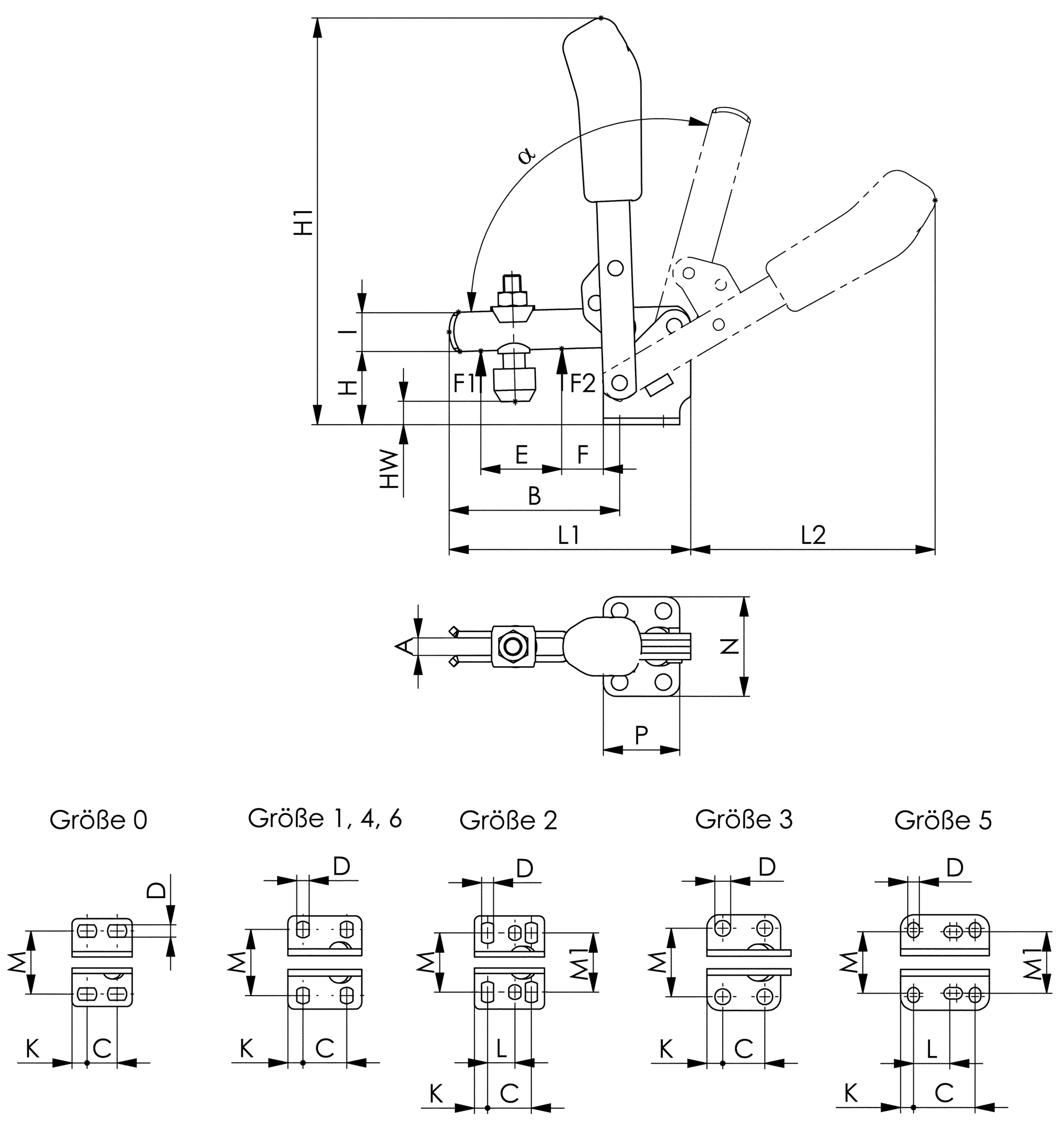 Senkrechtspanner waagerechter Fuß H81mm L49mm Gr. 0