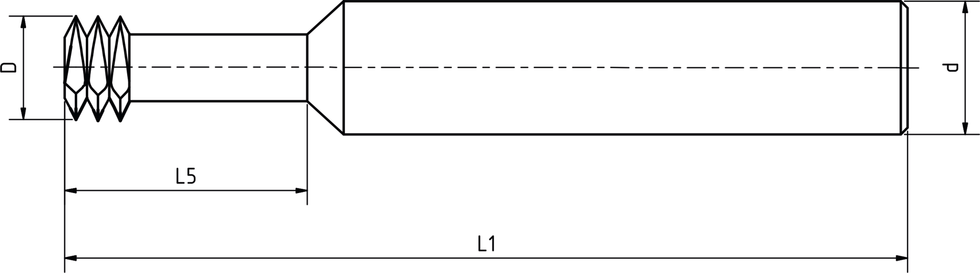 Gewindefräser M VHM TiAlN linksschneidend 3xD L58mm Z3 M6x1mm Gewindefräser M VHM TiAlN linksschneidend 3xD L58mm Z3 M6x1mm