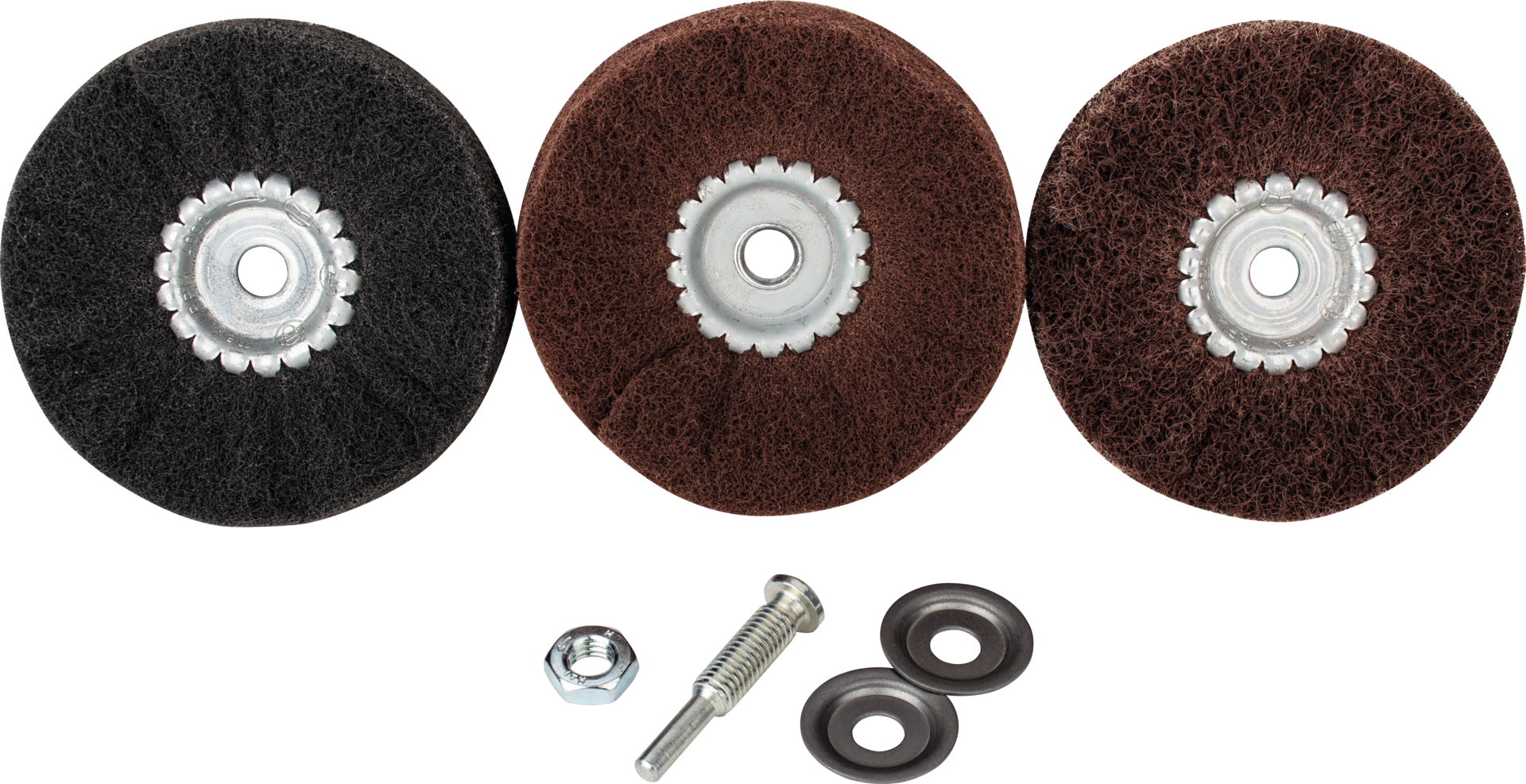 Satinier Sortiment 4-tlg. mit Einspanndorn D100mm grob mittel fein Satinier Sortiment 4-tlg. mit Einspanndorn D100mm grob mittel fein