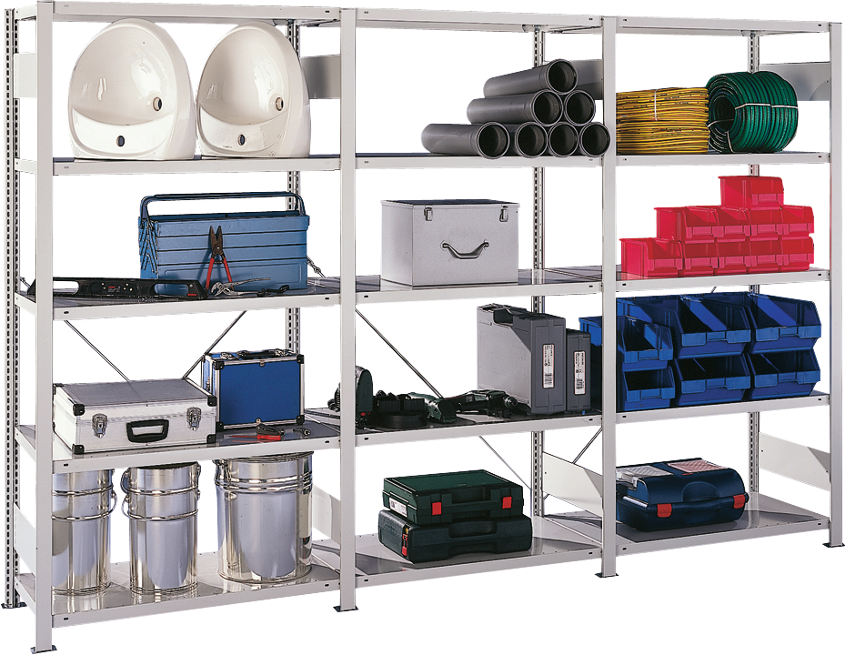 Steckregal META CLIP 150 Anbauregal verzinkt 4 Fachböden 150kg B1000 x H2000 x T500mm