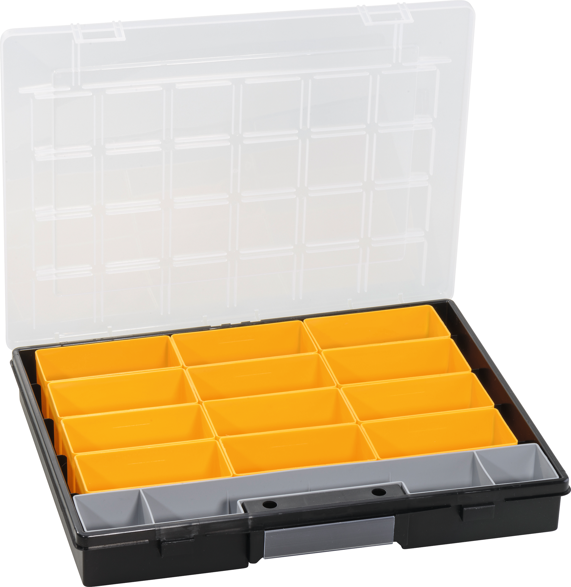 Sortimentskasten FLEX gelb mit 13 Boxen 370x295x60mm