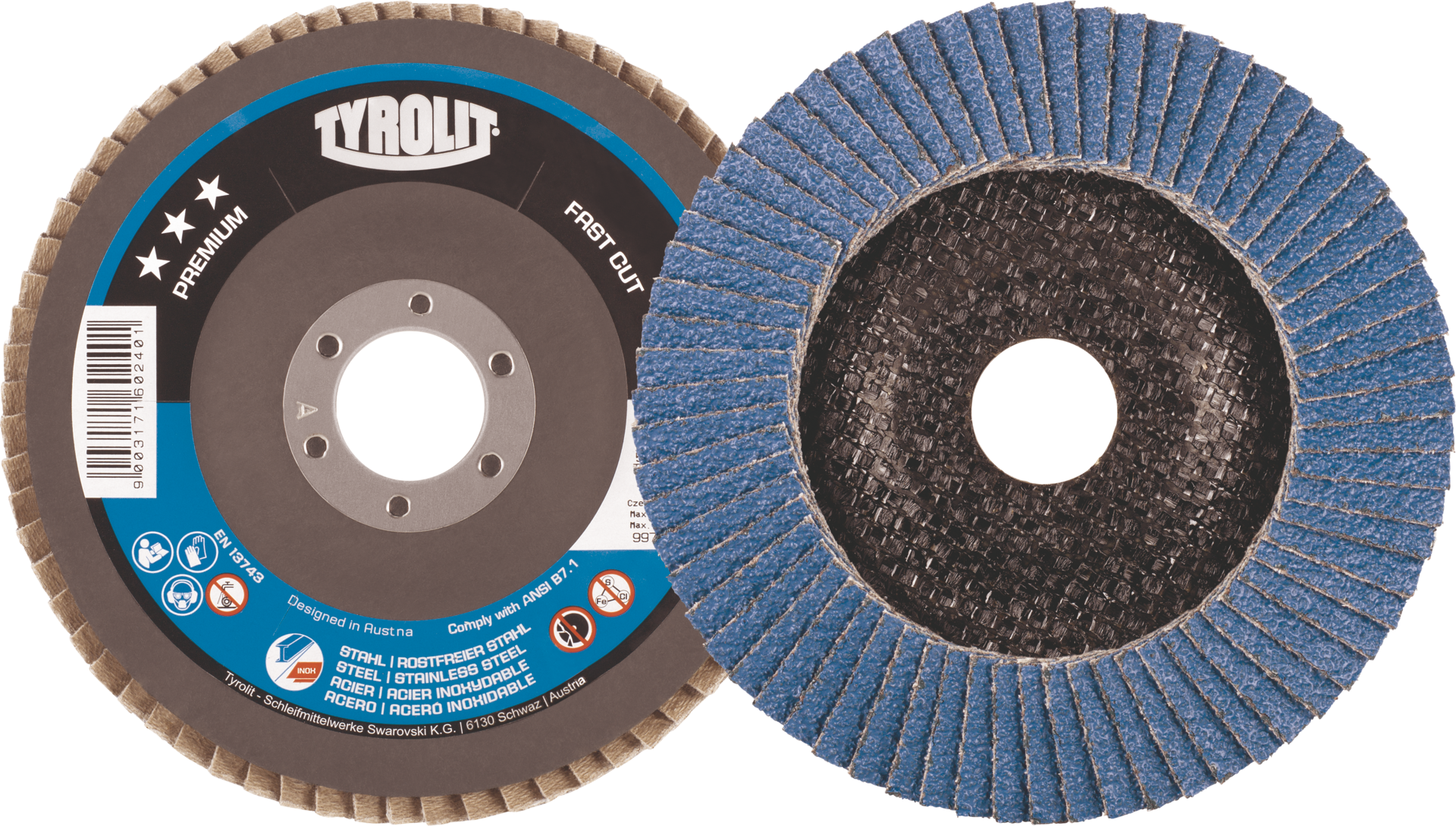 Fächerschleifscheibe Premium Fast Cut Stahl/VA gewölbt D125mm K60