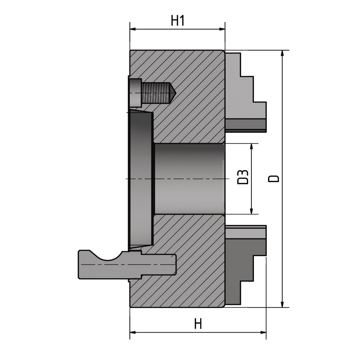 BISON Dreibackendrehfutter Camlock Guss zentrisch spannend Optimum Ø 200 mm Camlock DIN ISO 702-2 Nr. 6