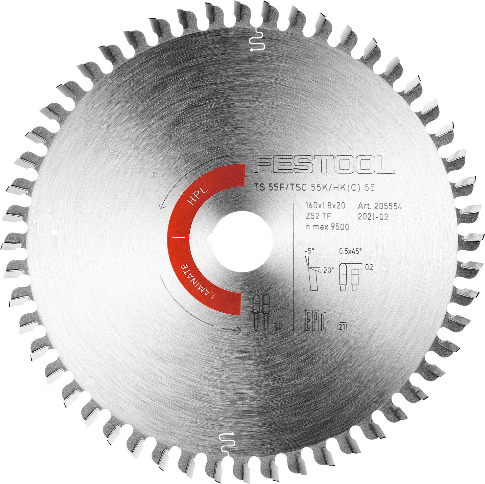 Kreissägeblatt HM "extra dünn" für HKC 55 D160x1,8/1,2x20mm Z52 für Laminat/HPL