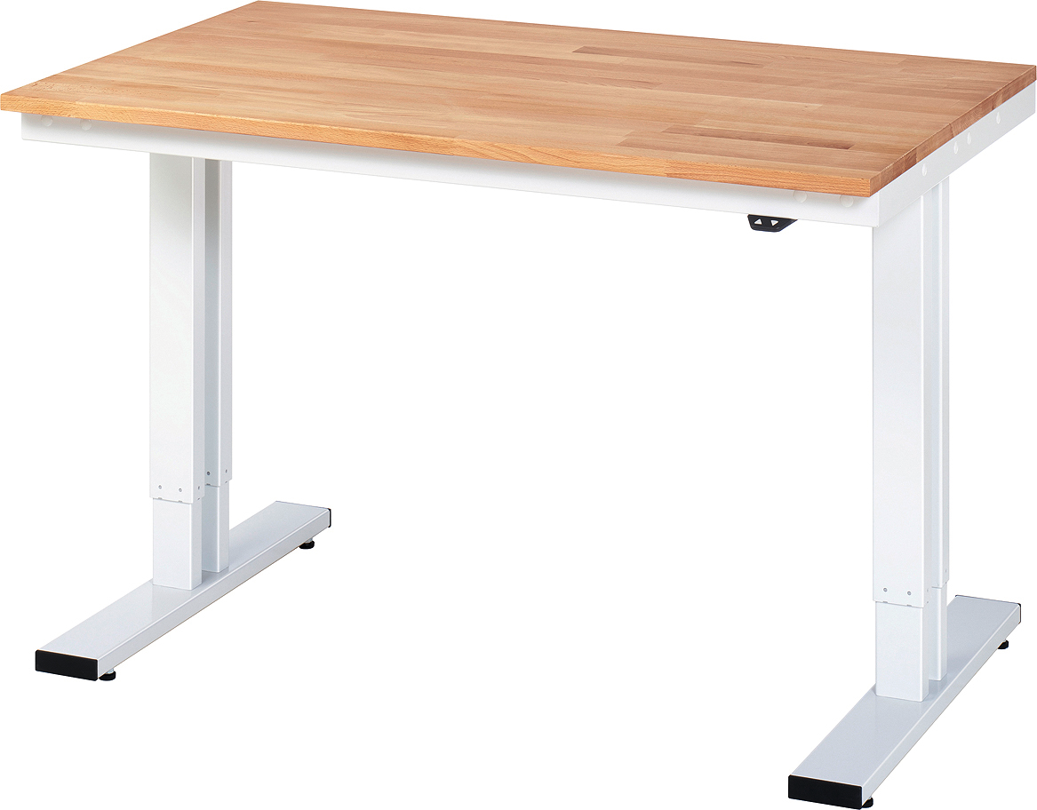 Arbeitstisch elektrisch höhenverstellbar mit Buchenplatte "EYL 300" RAL7035 T800 x H720-1120 x B1250mm
