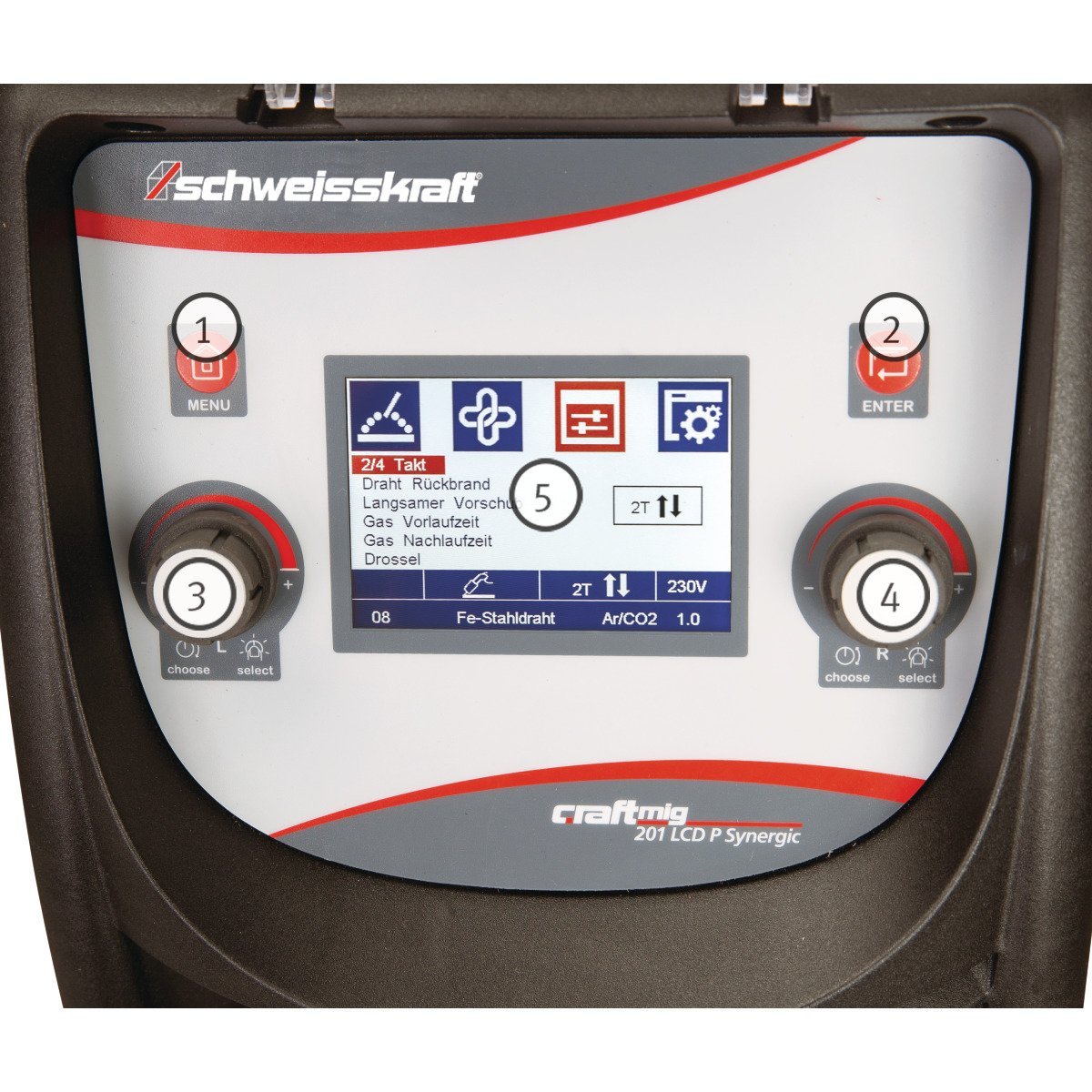 Impuls-Schutzgasschweißgerät Schweisskraft CRAFT-MIG 201 LCD P Synergic Set