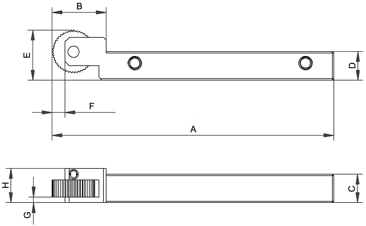 Rändelhalter H10xB10xL96,5mm 3-50mm rechts für Rändelrad 10x4x4mm