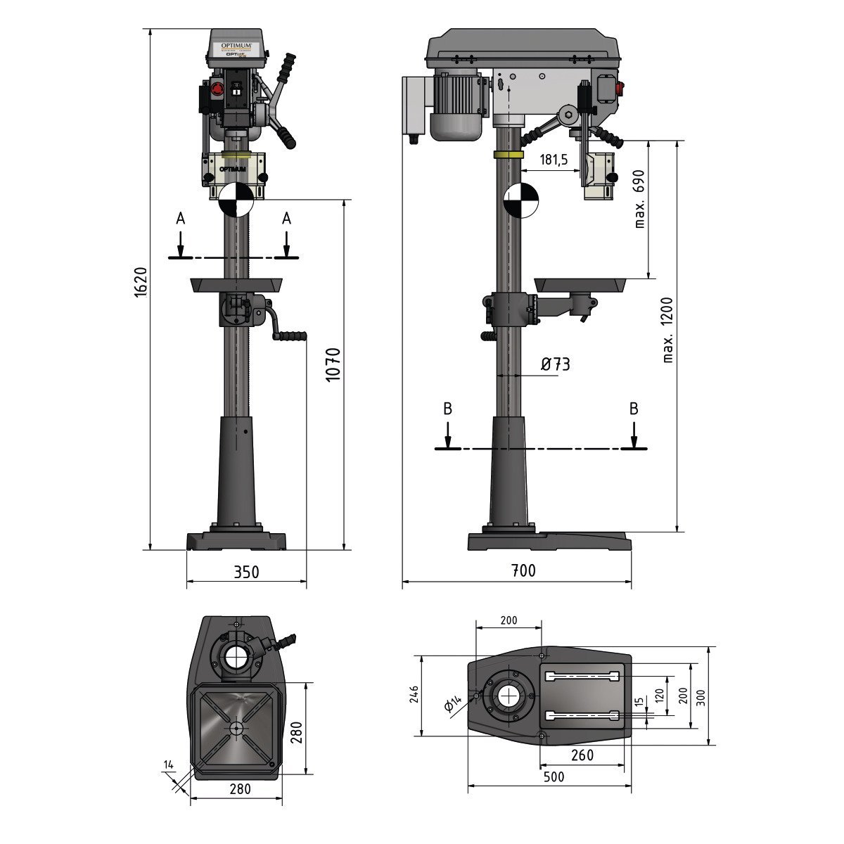 Säulenbohrmaschine Optimum OPTIdrill OPTIdrill DQ 25 inkl. Schraubstock