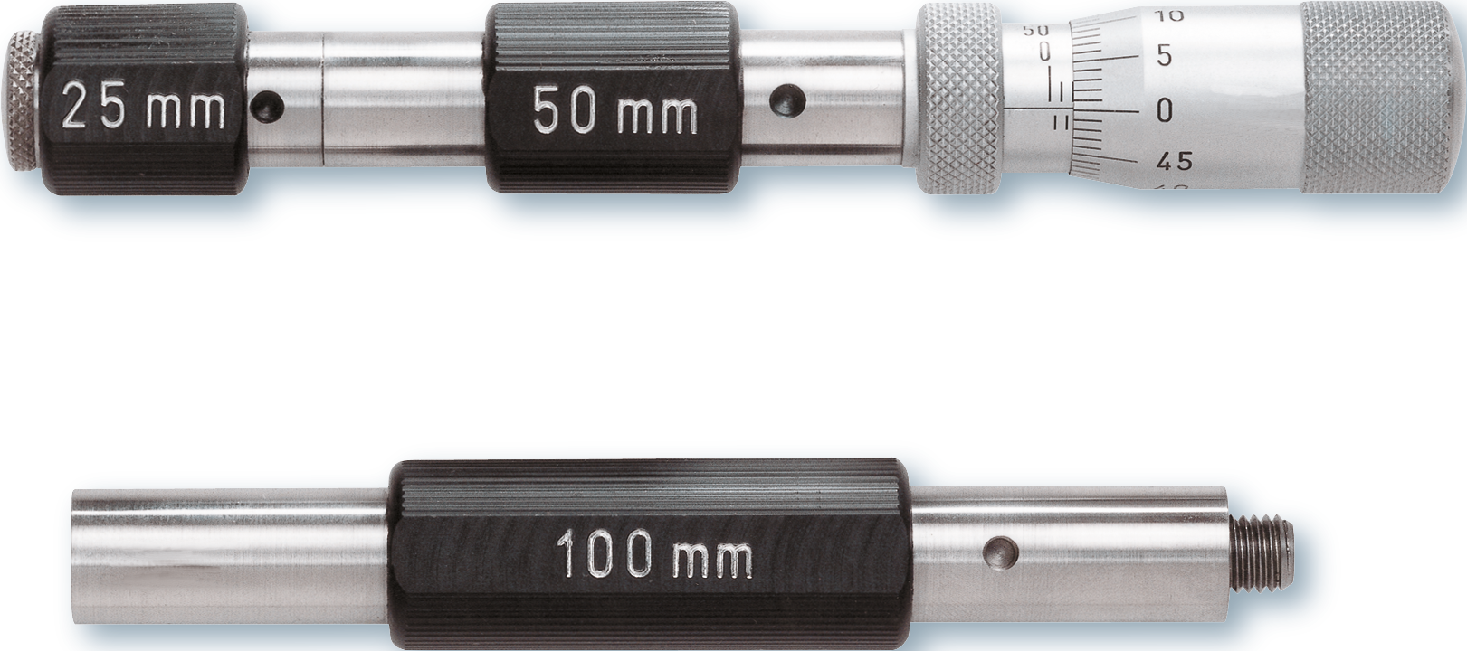 Innenmessschraube zusammensetzbar mit Handwärmeschutz Sortiment Abl. 0,01mm DIN863 MB50-150mm Innenmessschraube zusammensetzbar mit Handwärmeschutz Sortiment Abl. 0,01mm DIN863 MB50-150mm