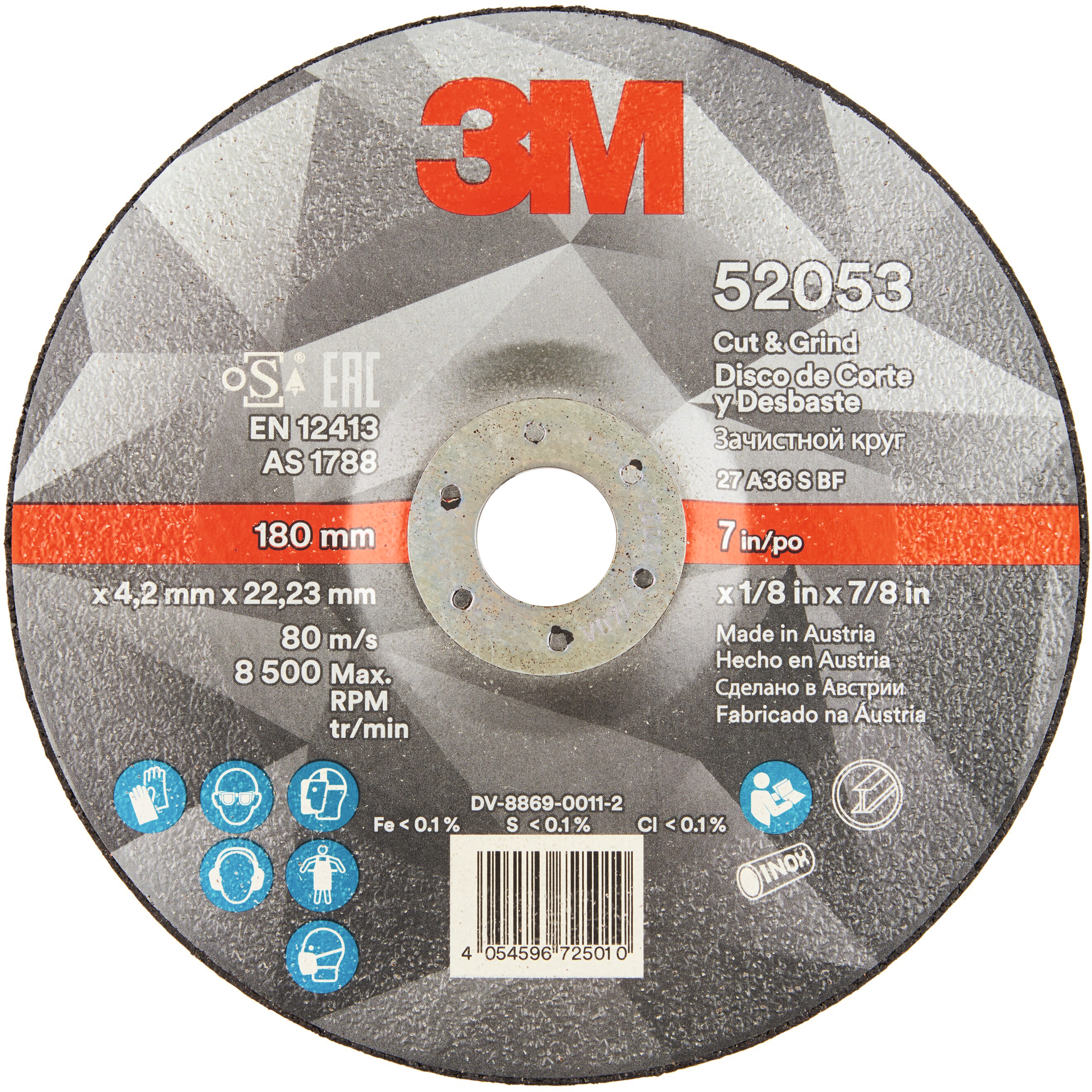 3M Schruppscheibe Cut & Grind Stahl/Edelstahl gekröpft Ø125 × 4,2 mm Bohrung 22,23 mm