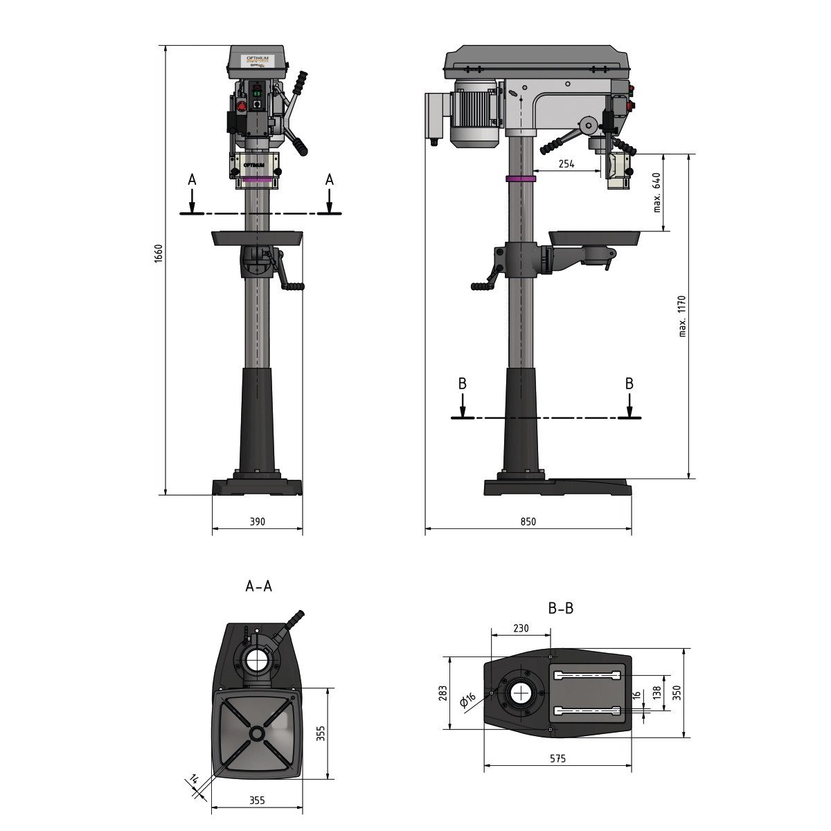 Säulenbohrmaschine Optimum OPTIdrill DQ 32 inkl. Schraubstock