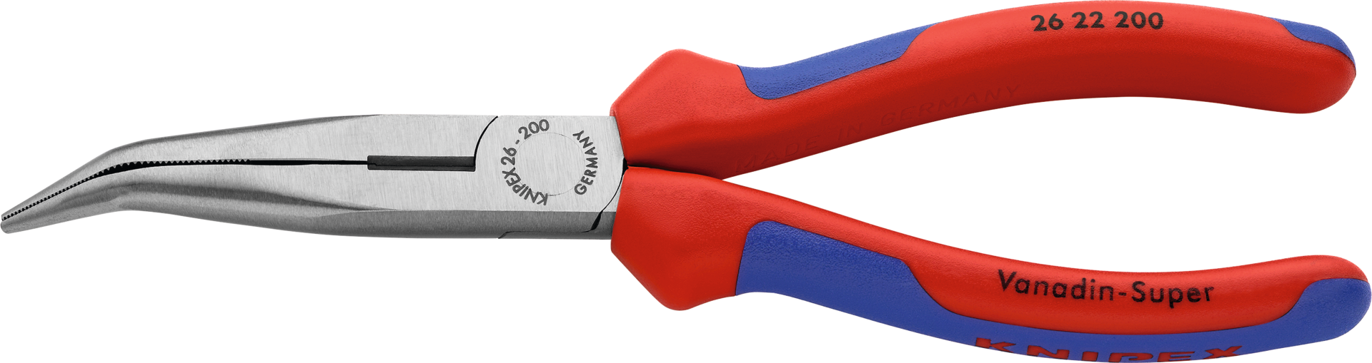 Knipex Flachrundzange Mehrkomponentengriff gebogen poliert DIN 5745 L 200 mm, Gebogen 40°