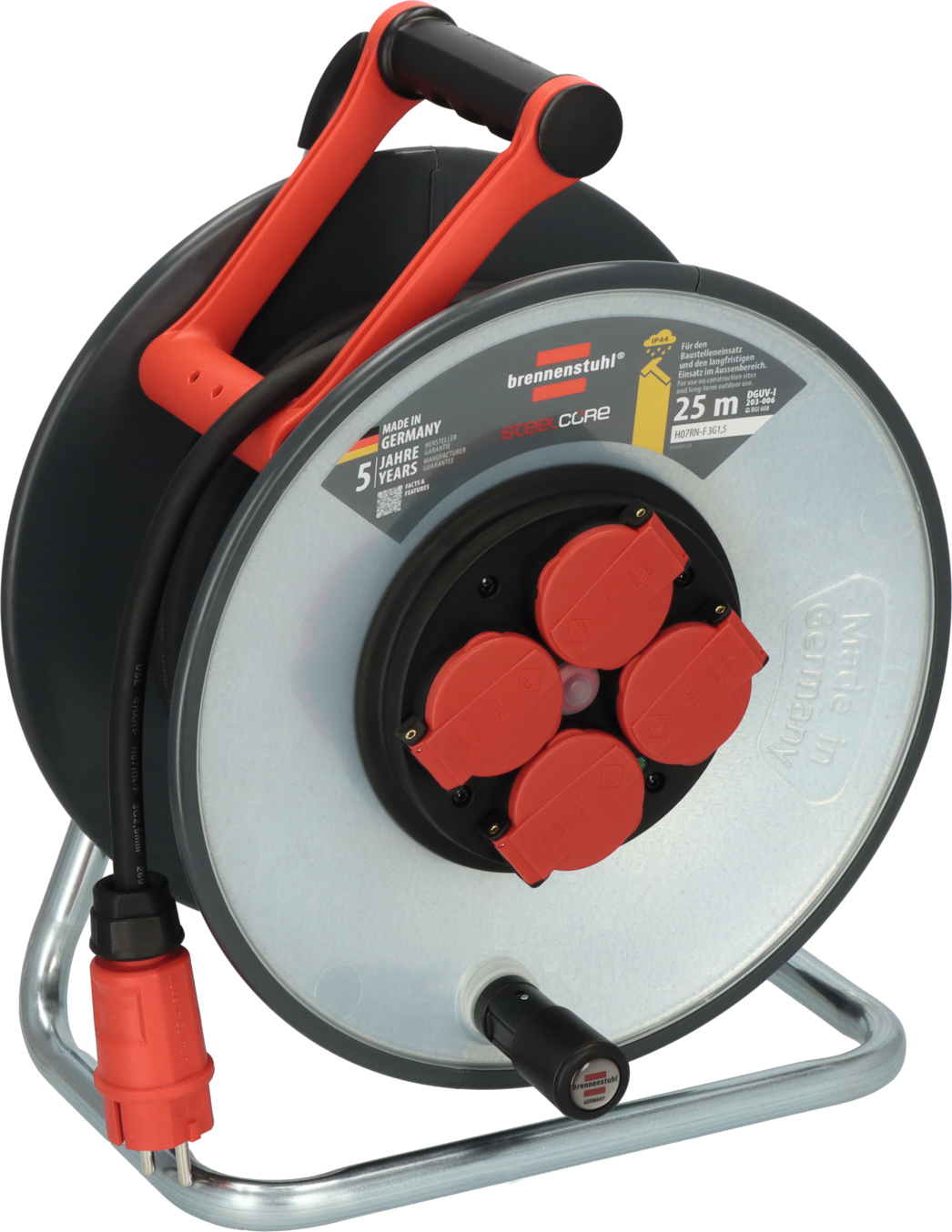 Kabeltrommel Stahlblech Außenbereich 230V Neopren H07RN-F3G1,5 IP44 L25m Kabeltrommel Stahlblech Außenbereich 230V Neopren H07RN-F3G1,5 IP44 L25m
