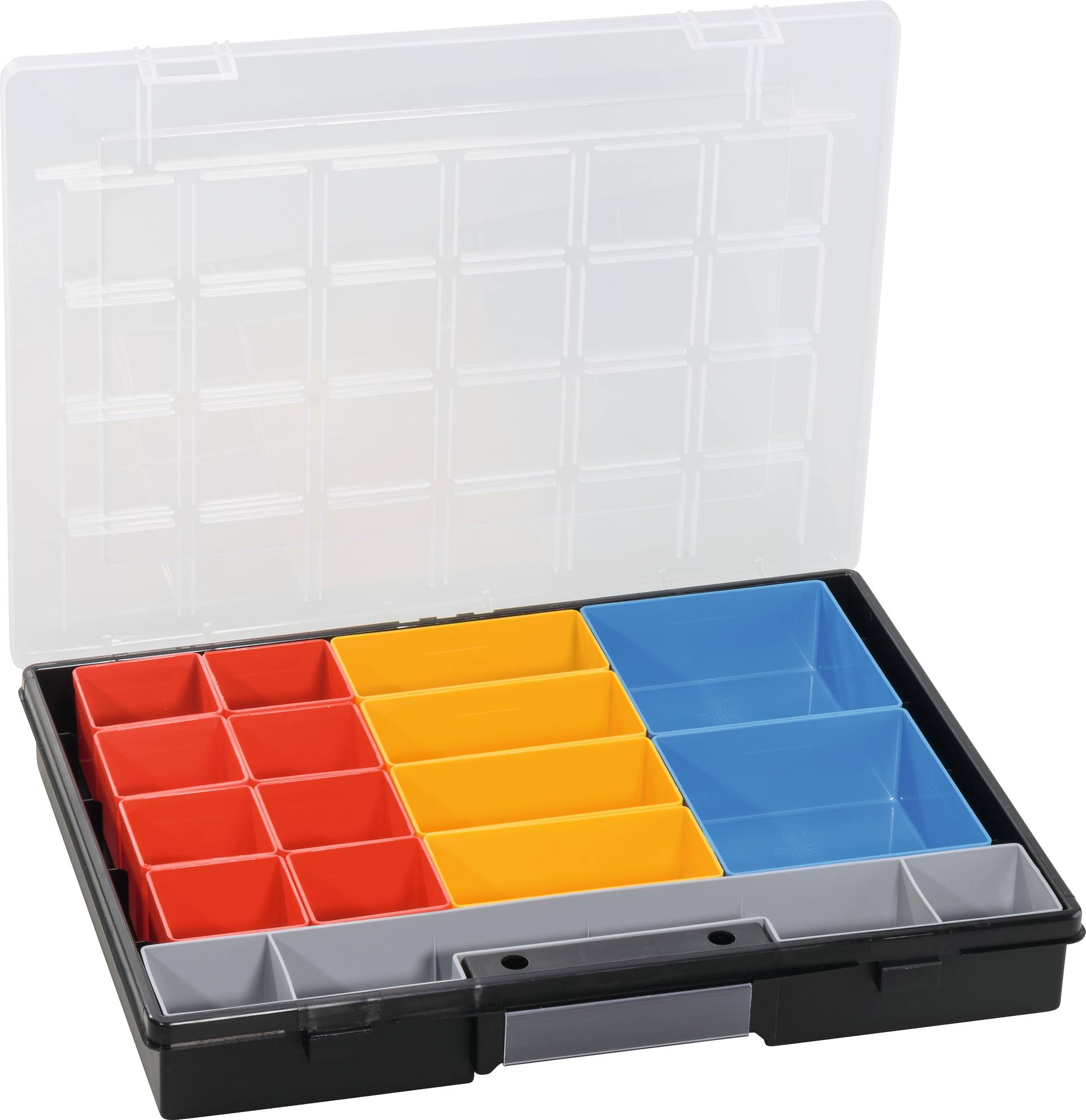Sortimentskasten FLEX gelb mit 13 Boxen 370x295x60mm