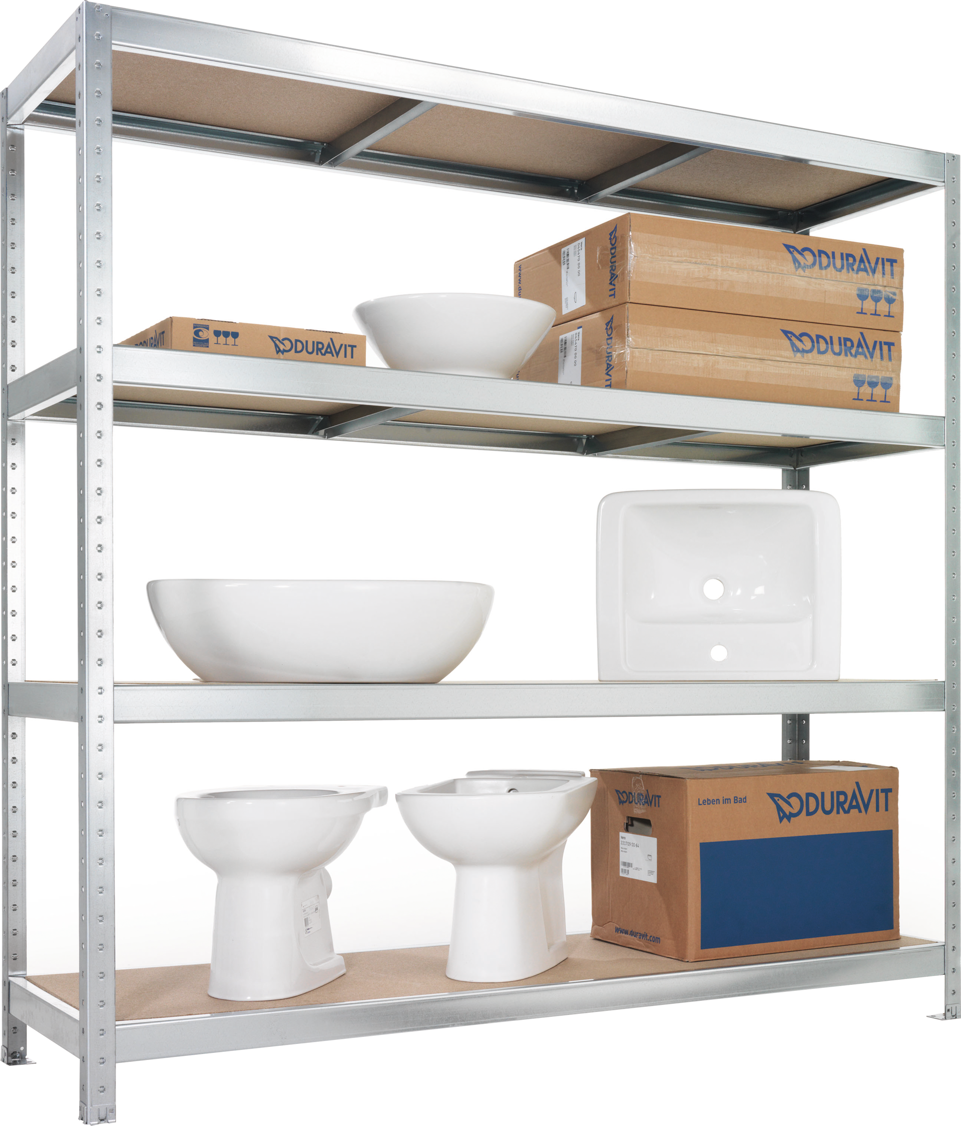 Weitspannregal SPEED-RACK verzinkt 4 Fachböden 400kg B2500 x H1970 x T400mm