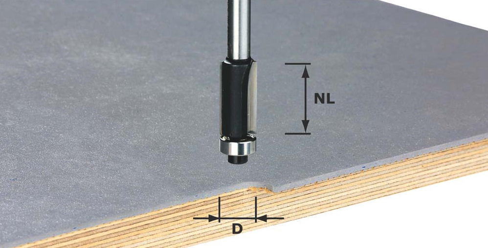 Bündigfräser Kugellager HM NL25mm GL65mm DS8mm Fasenwinkel 0° D12,7mm