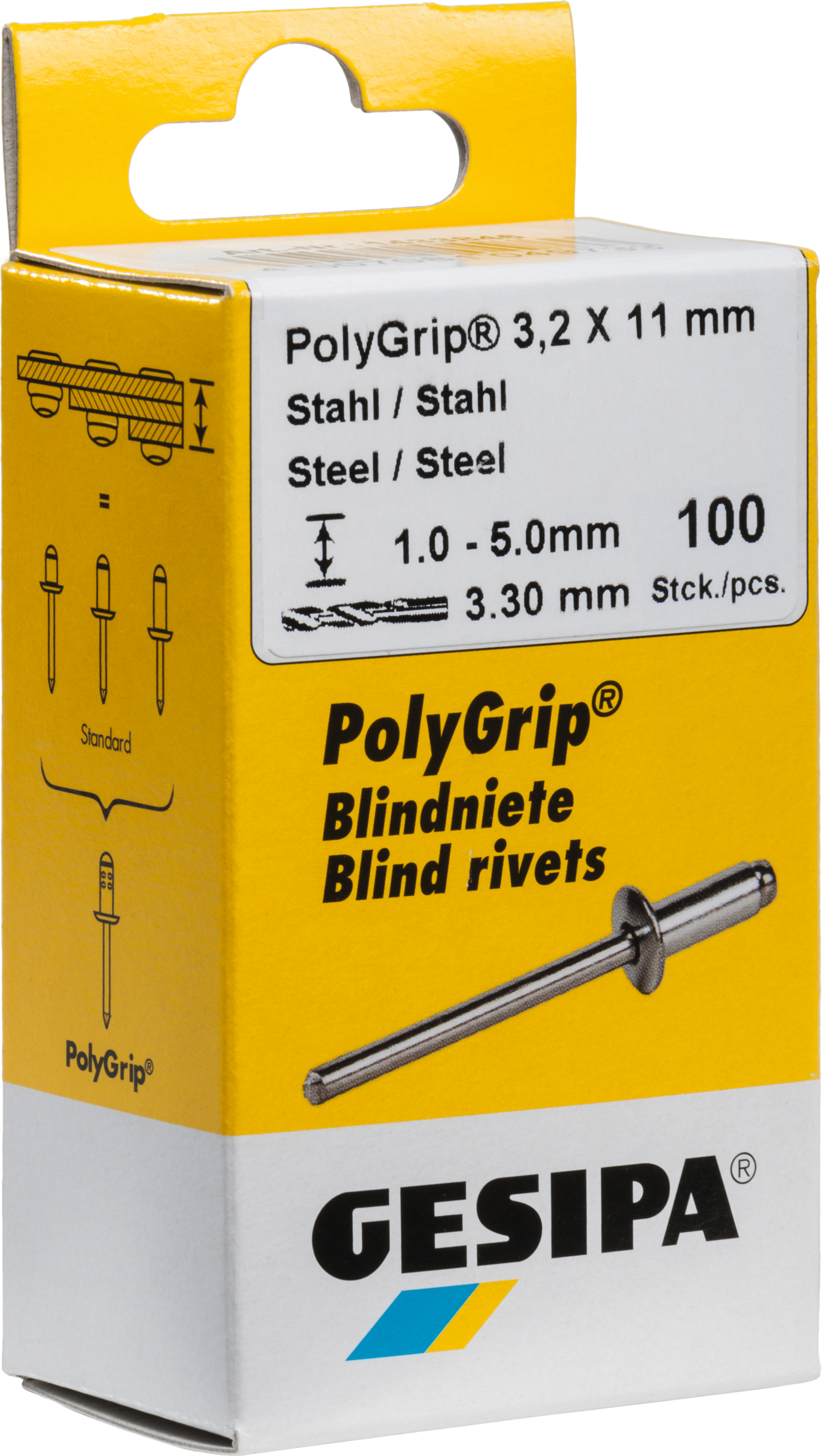 Gesipa Blindniete PolyGrip®, Aluminium/Stahl, Ø 4 × 10 mm, 100 Stück