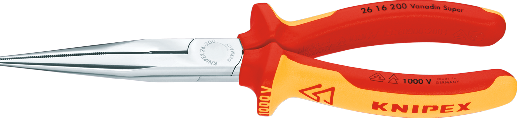 Knipex Flachrundzange VDE gebogen DIN 5745 für Stahldraht-Ø 2,2 mm L 200 mm, Gebogen 40°