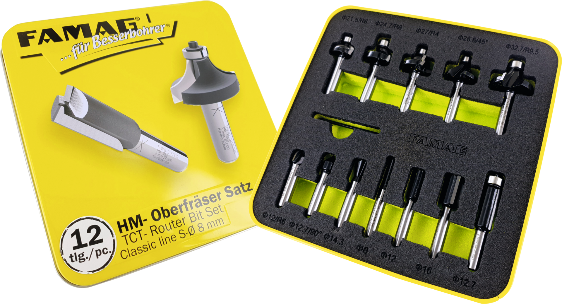 Oberfräser HM Satz 12-tlg. in Metallbox