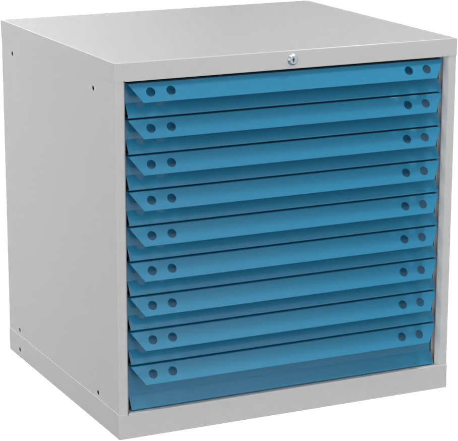 Schubladenschrank Höhe 800mm mit 9 Schubladen 80kg RAL7035/5012 T695 x B605mm