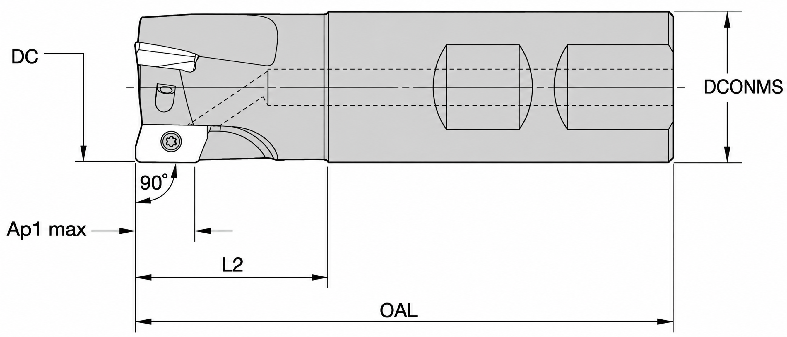 WIDIA Schaft-Eckfräser "VSM11" Z1 IK für WSP XD..1104.. Weldon Ø 12 mm L 70 mm